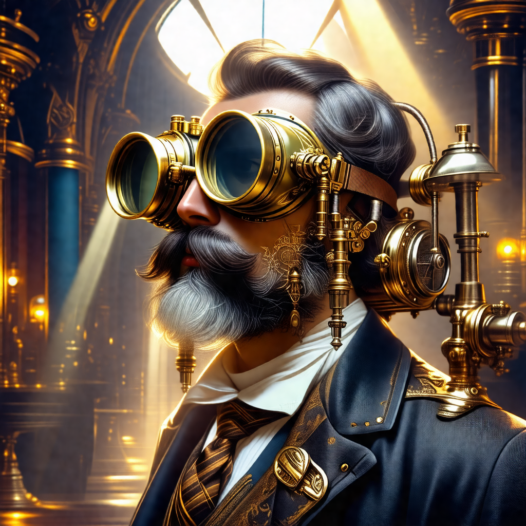 Man wearing a suit and a pair of goggles