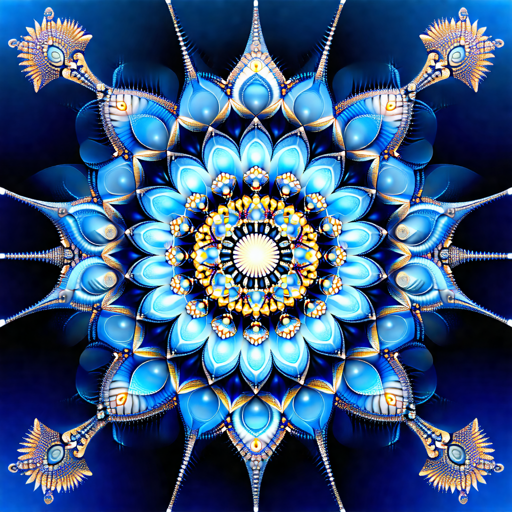 Large, intricate blue and gold flower design