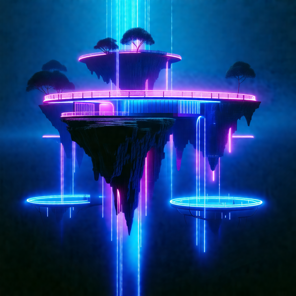 Futuristic cityscape with a large, colorful tower in the ...