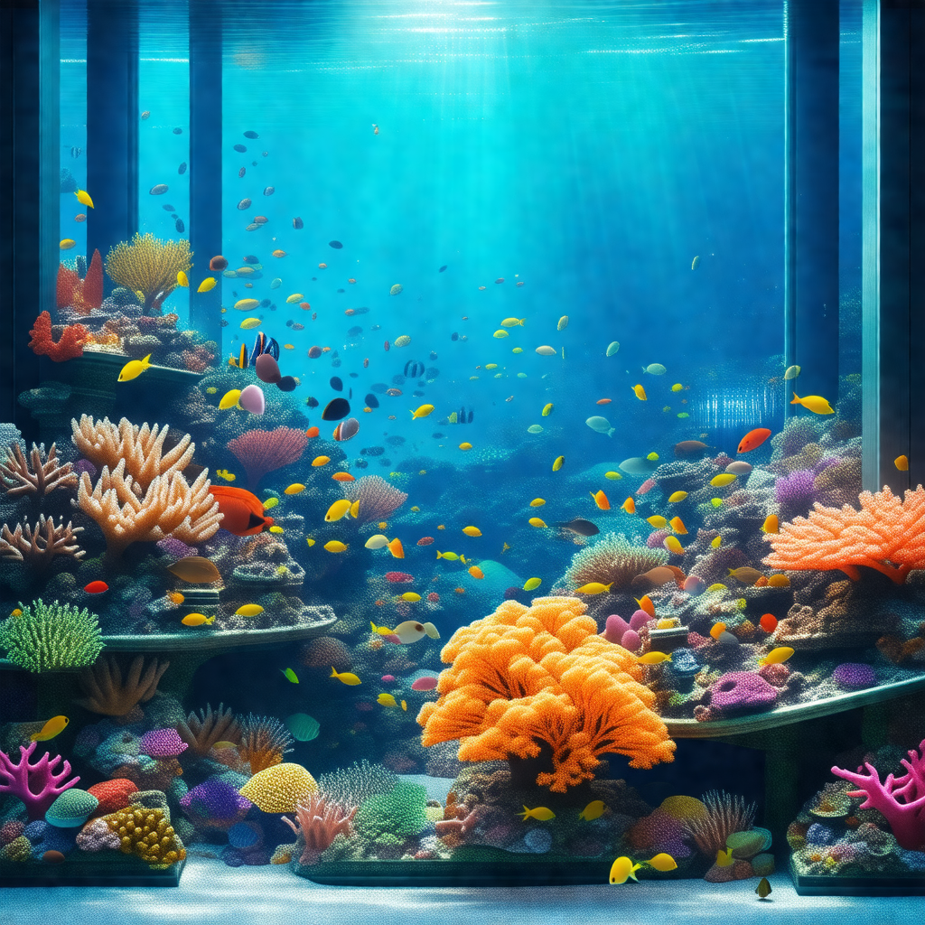 Large aquarium filled with a variety of colorful fish and...