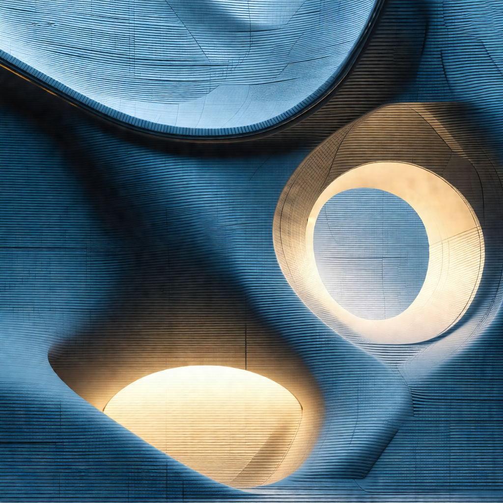 Large, curved structure with a blue background