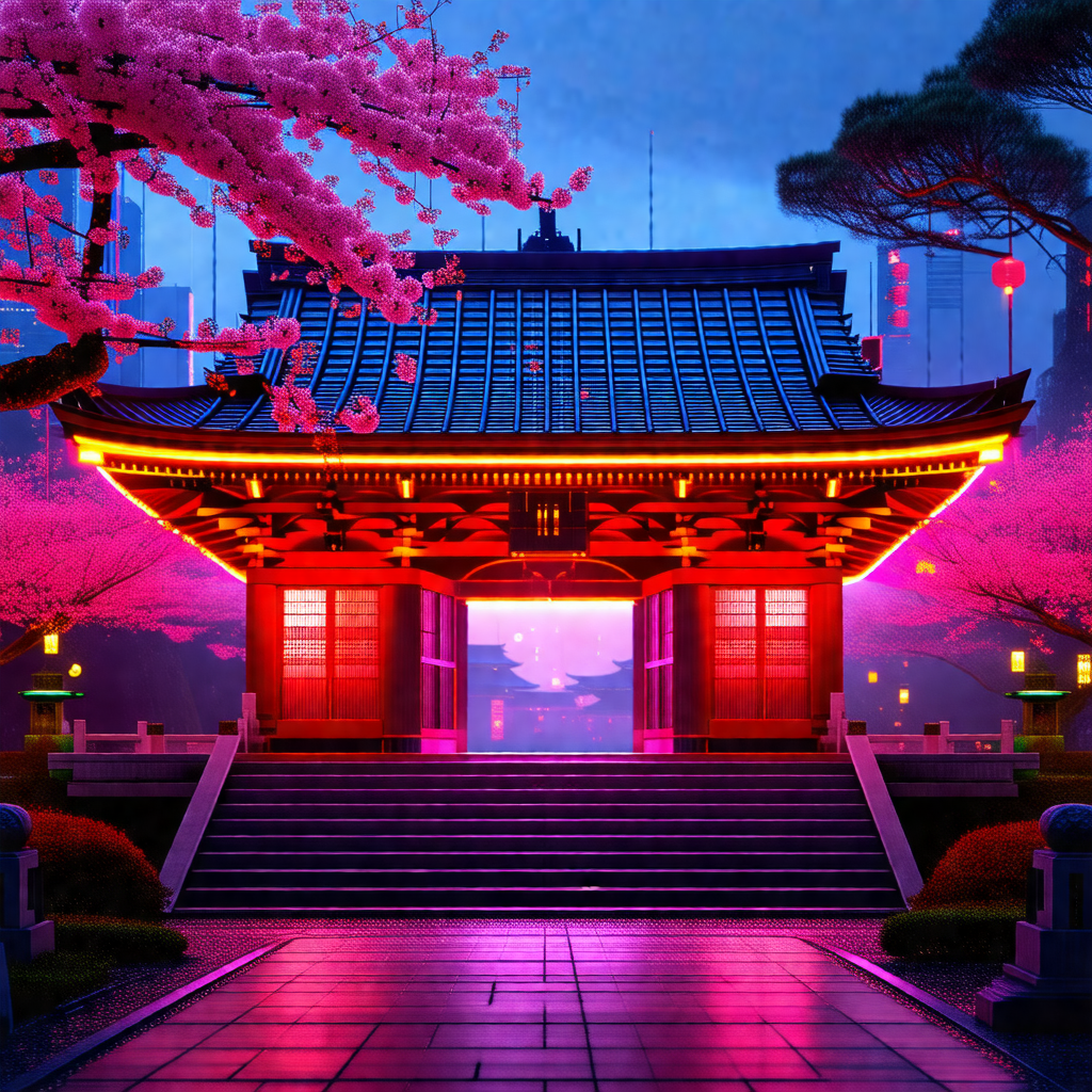 Large, ornate building with a red roof, likely a temple o...