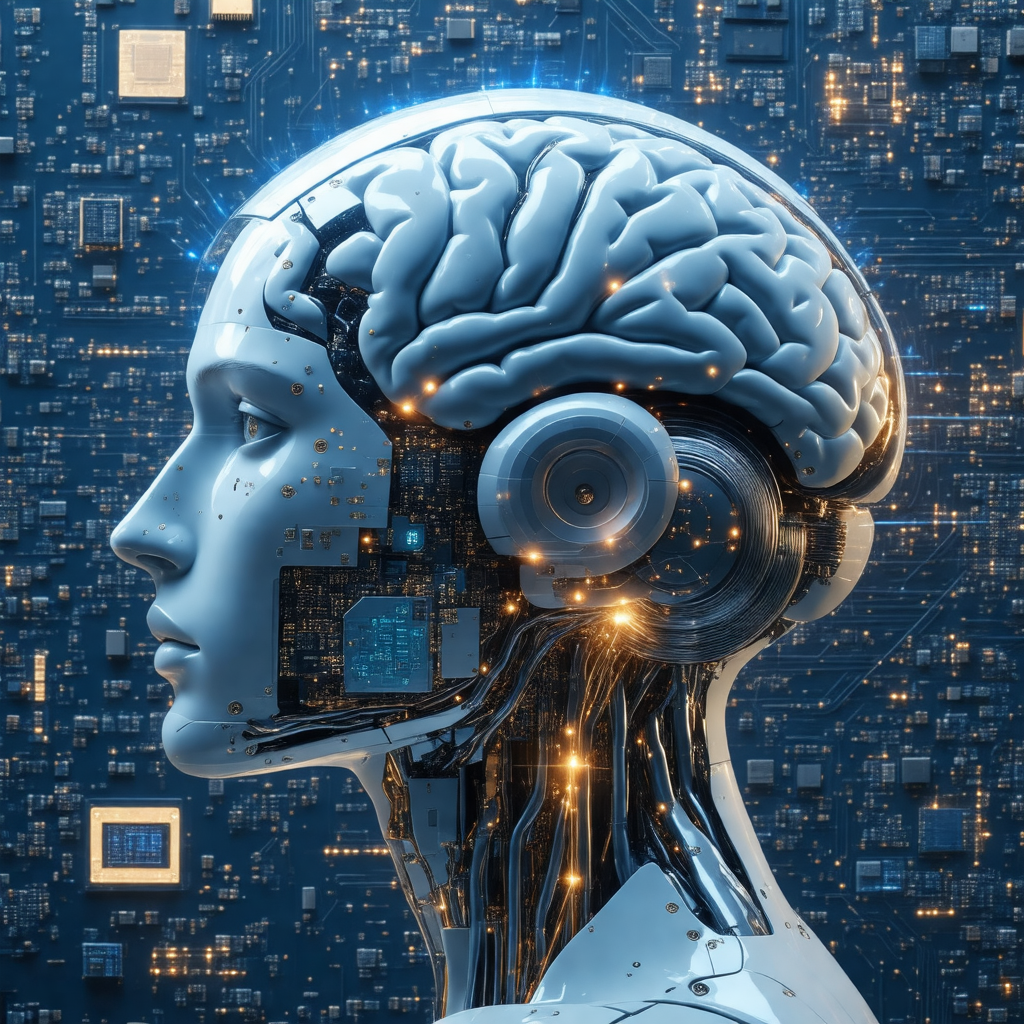 Close-up of a robot's head, with a focus on its brain