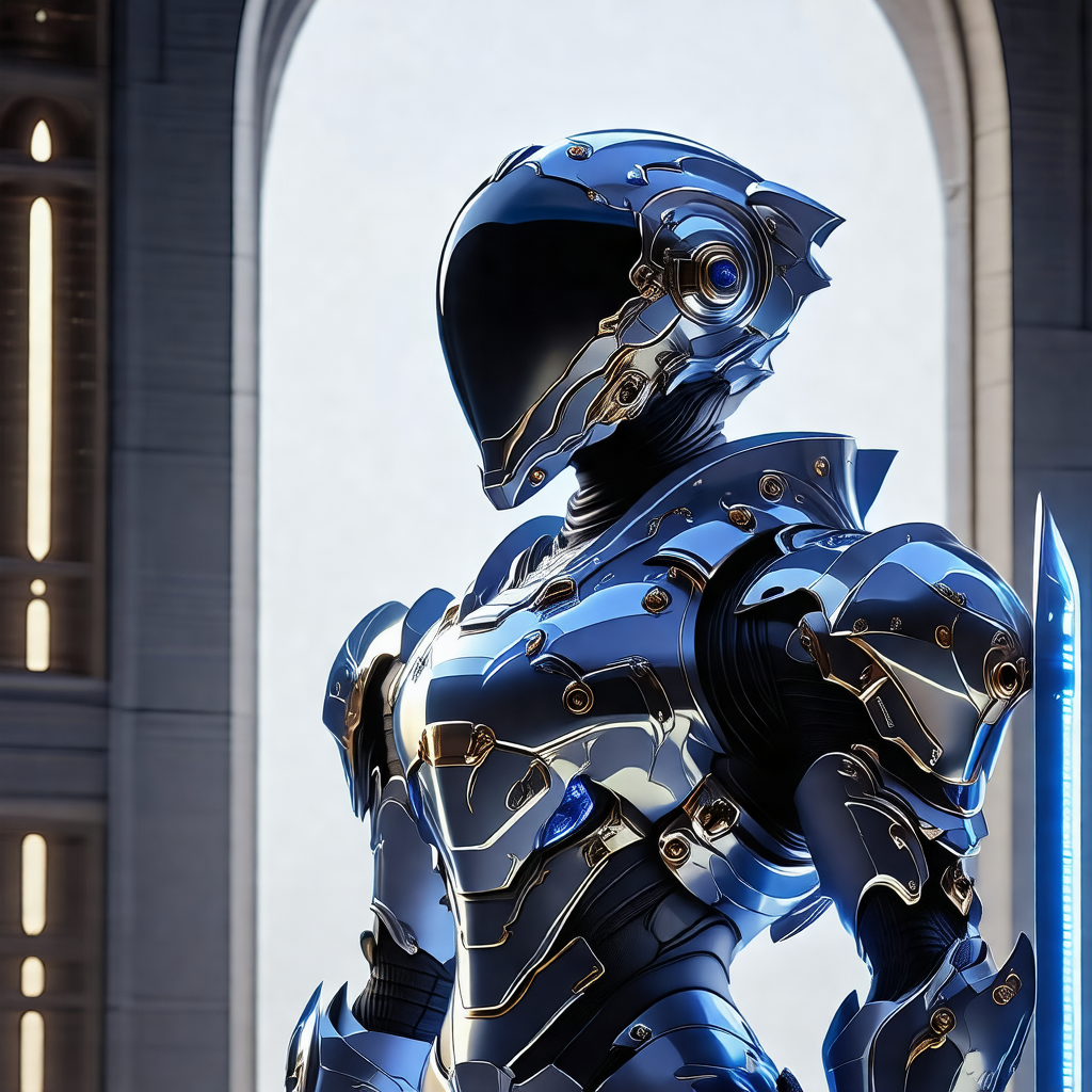 Futuristic robotic character, possibly a female, wearing ...