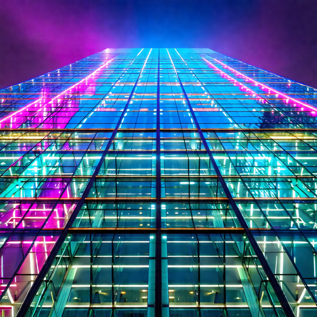 Tall building with a large glass window