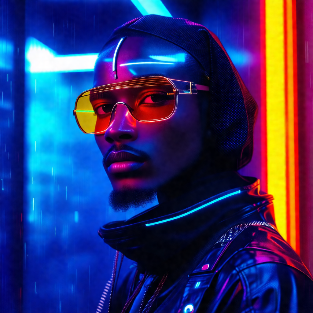 Man wearing a black jacket and yellow sunglasses