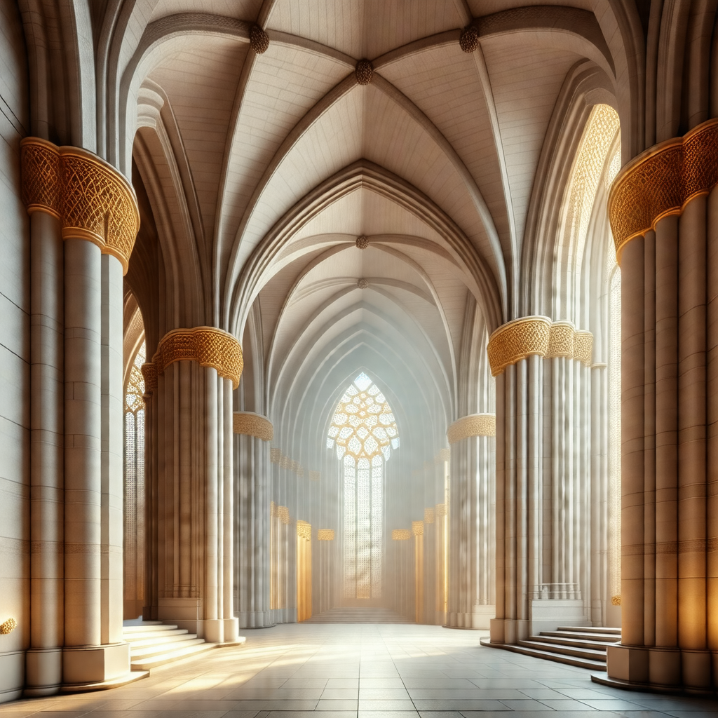 Large, ornate cathedral with a high vaulted ceiling