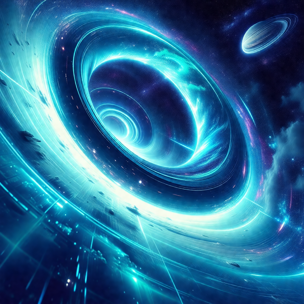 Large, blue, spiral-shaped structure that resembles a wor...