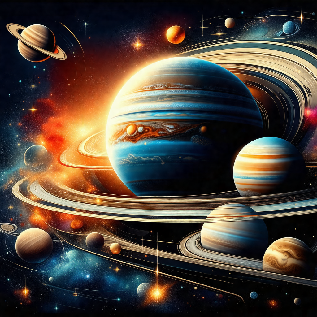 Colorful and detailed painting of the solar system