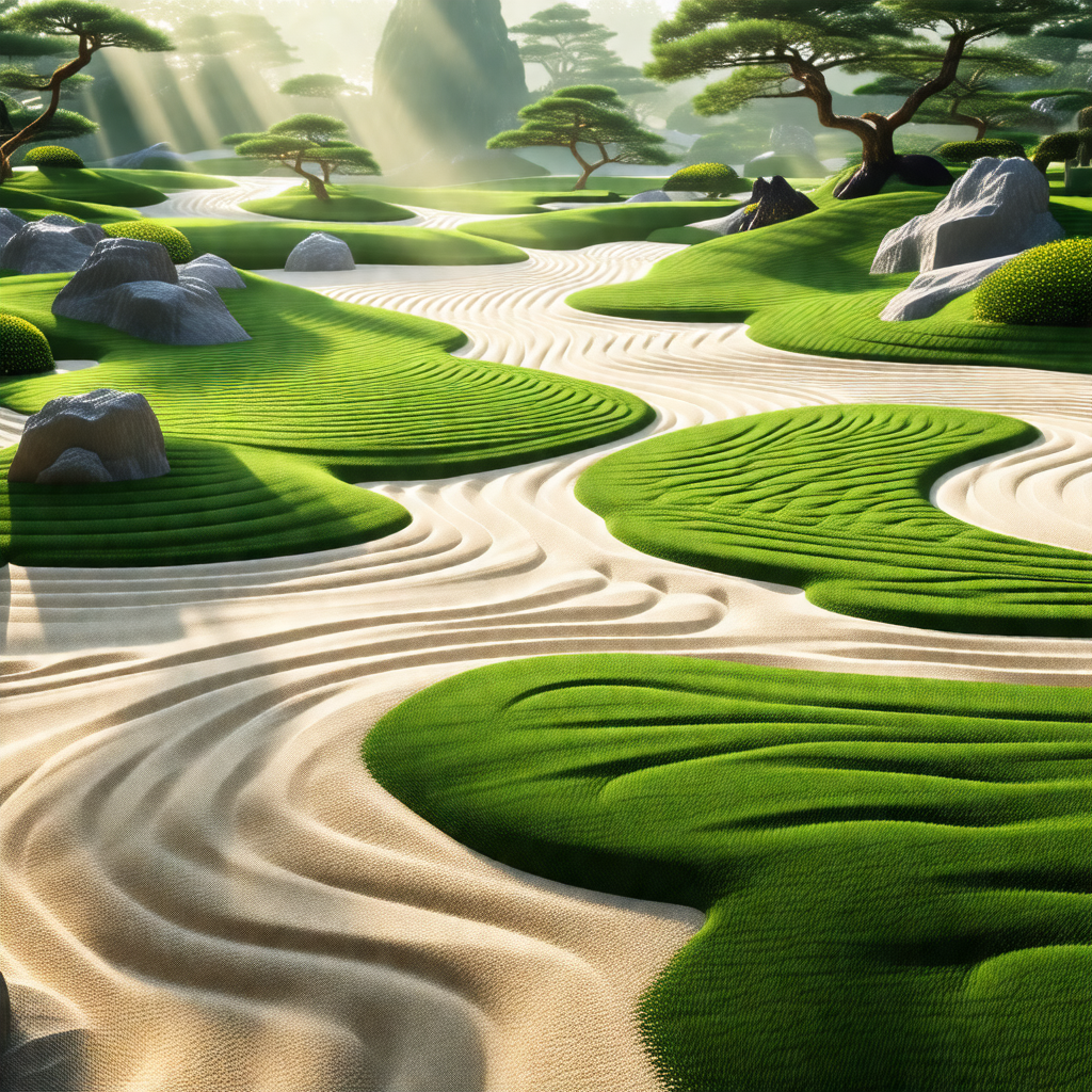 Lush green field with a sandy pathway running through it