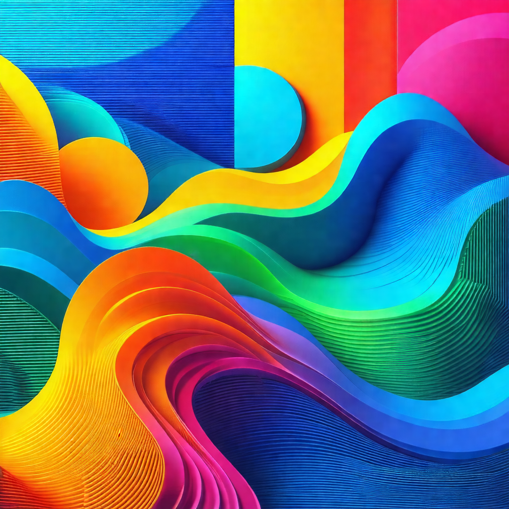 Colorful and abstract artwork featuring a variety of shap...