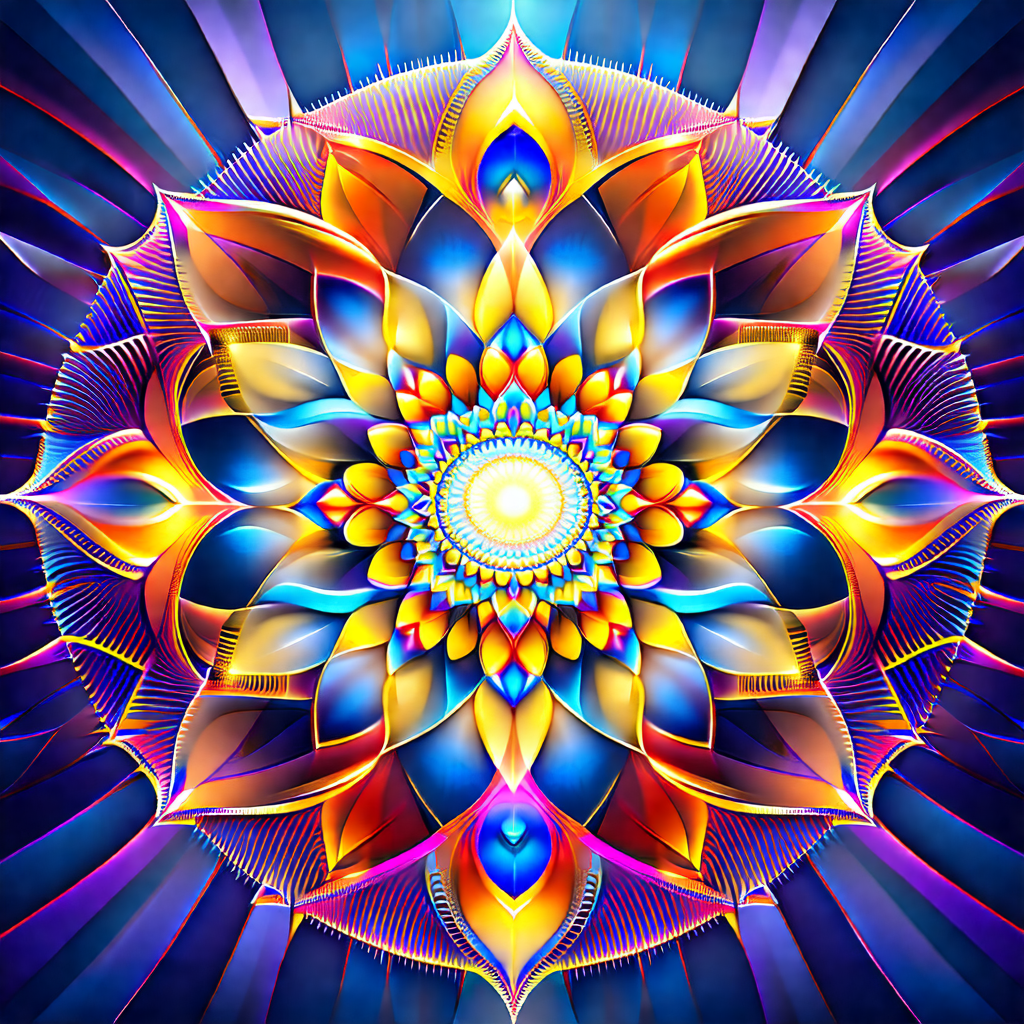Vibrant and colorful flower design, likely a mandala, wit...