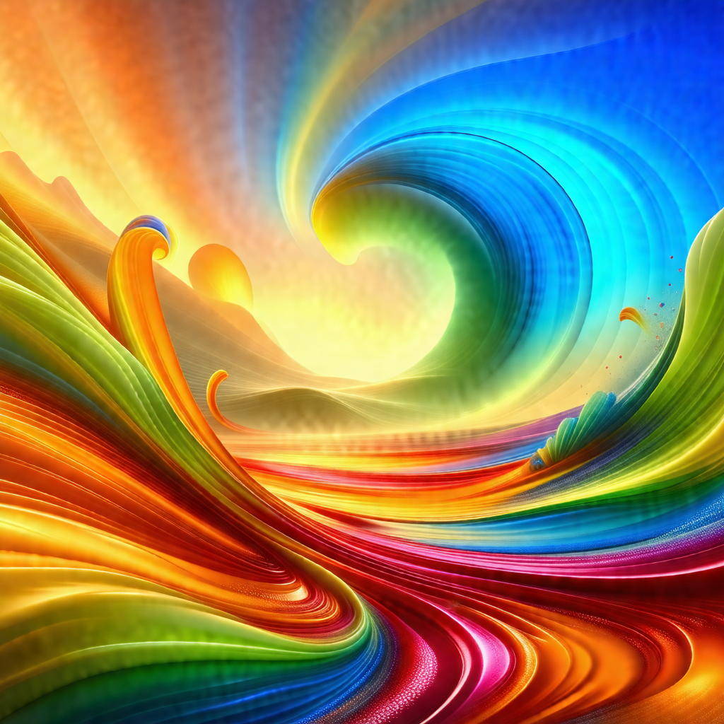 Vibrant and colorful painting of a wave, featuring a mix ...