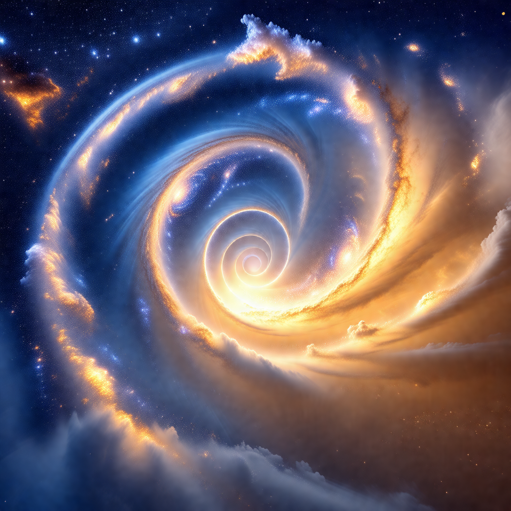 Spiral galaxy with a bright center, surrounded by a cloud...