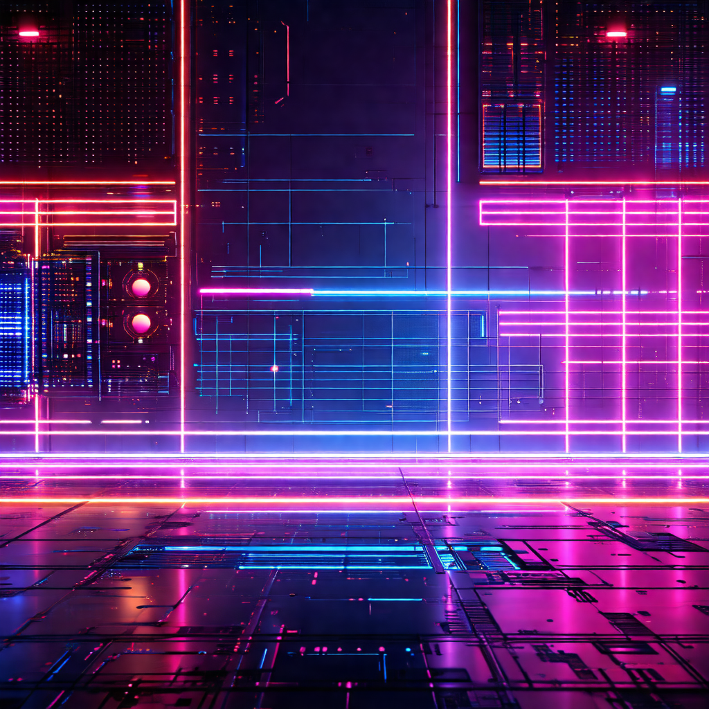 Futuristic cityscape with a brightly lit environment