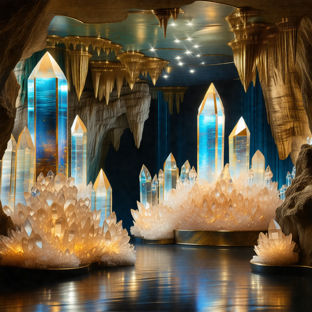 Large, dark cave with a blue light illuminating the space