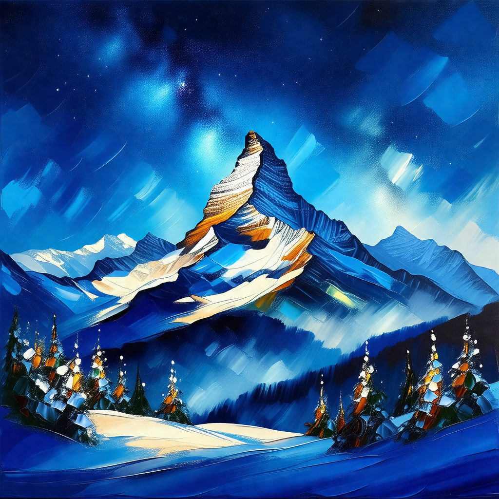 Snow-covered mountain with a peak that is painted in a vi...