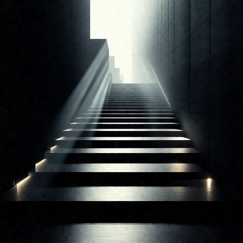 Staircase with a black and white color scheme