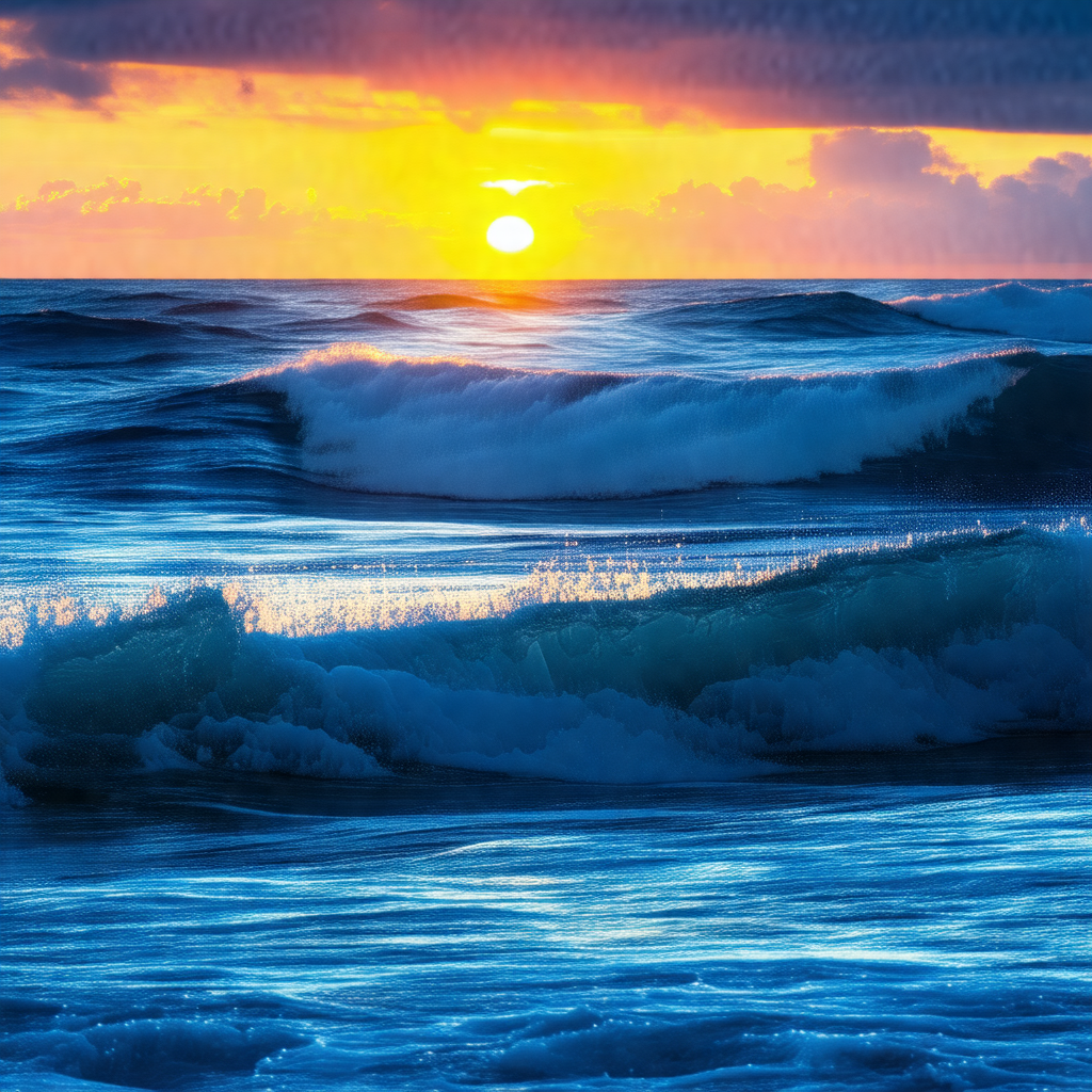 Captures a beautiful sunset over the ocean