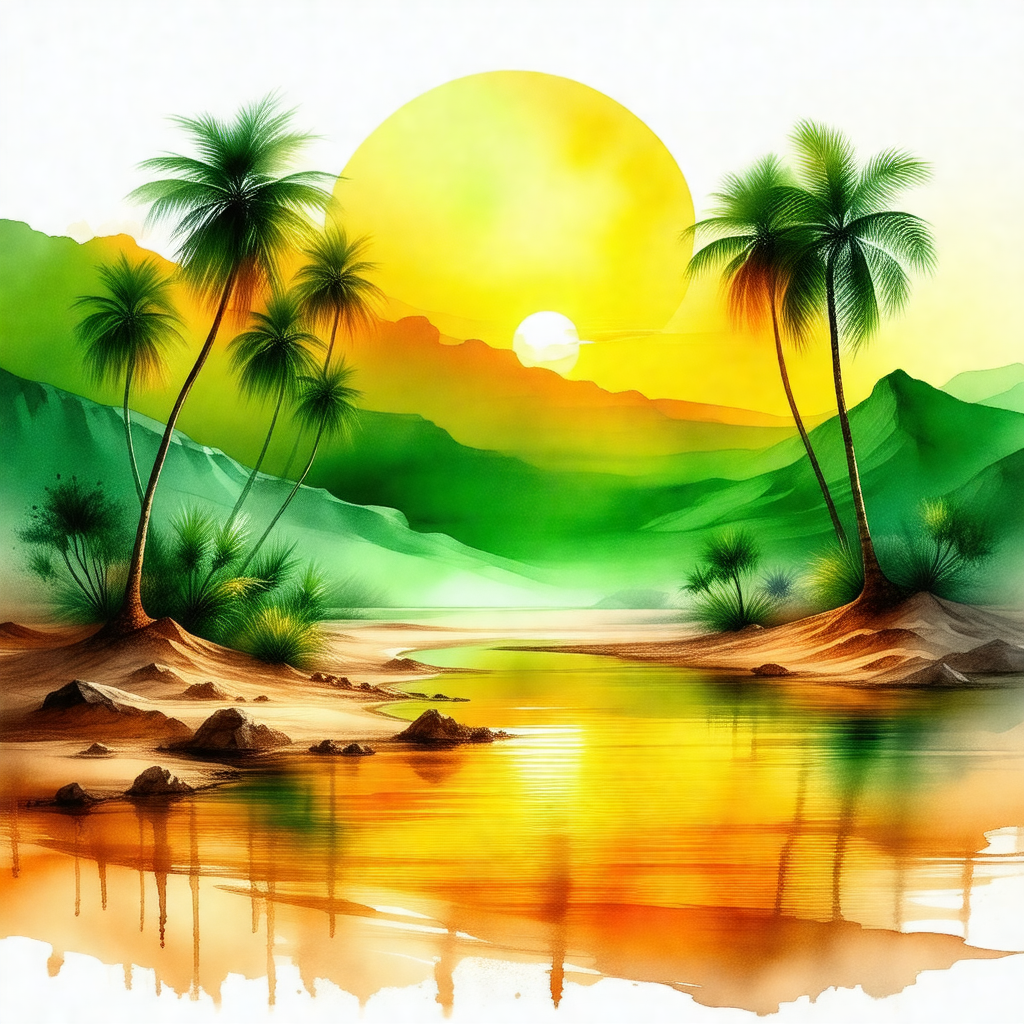 Beautiful tropical scene with a sunset in the background