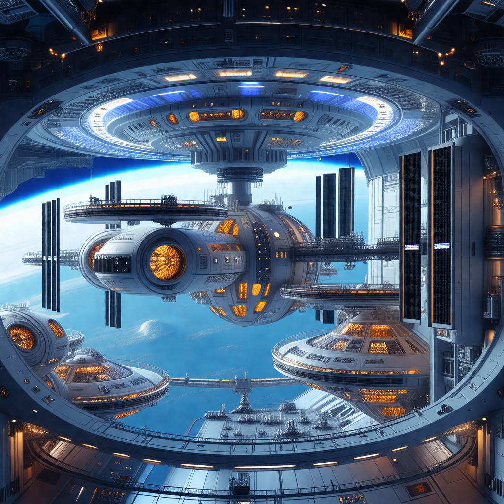 Futuristic space station with a large, open, and airy design