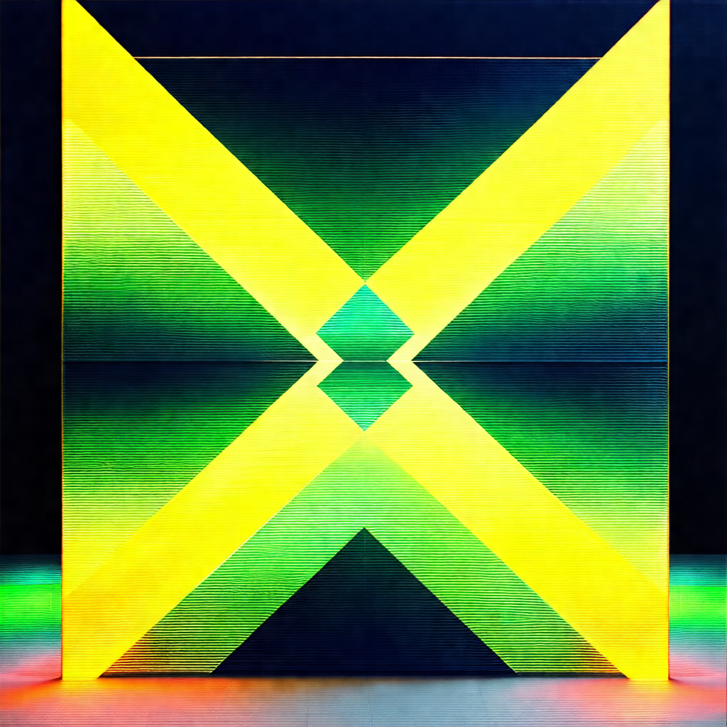 Large, colorful square with a yellow and green background