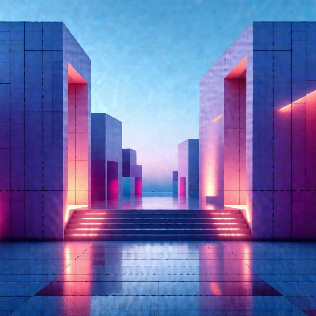 Large, modern building with a long, curved walkway leadin...