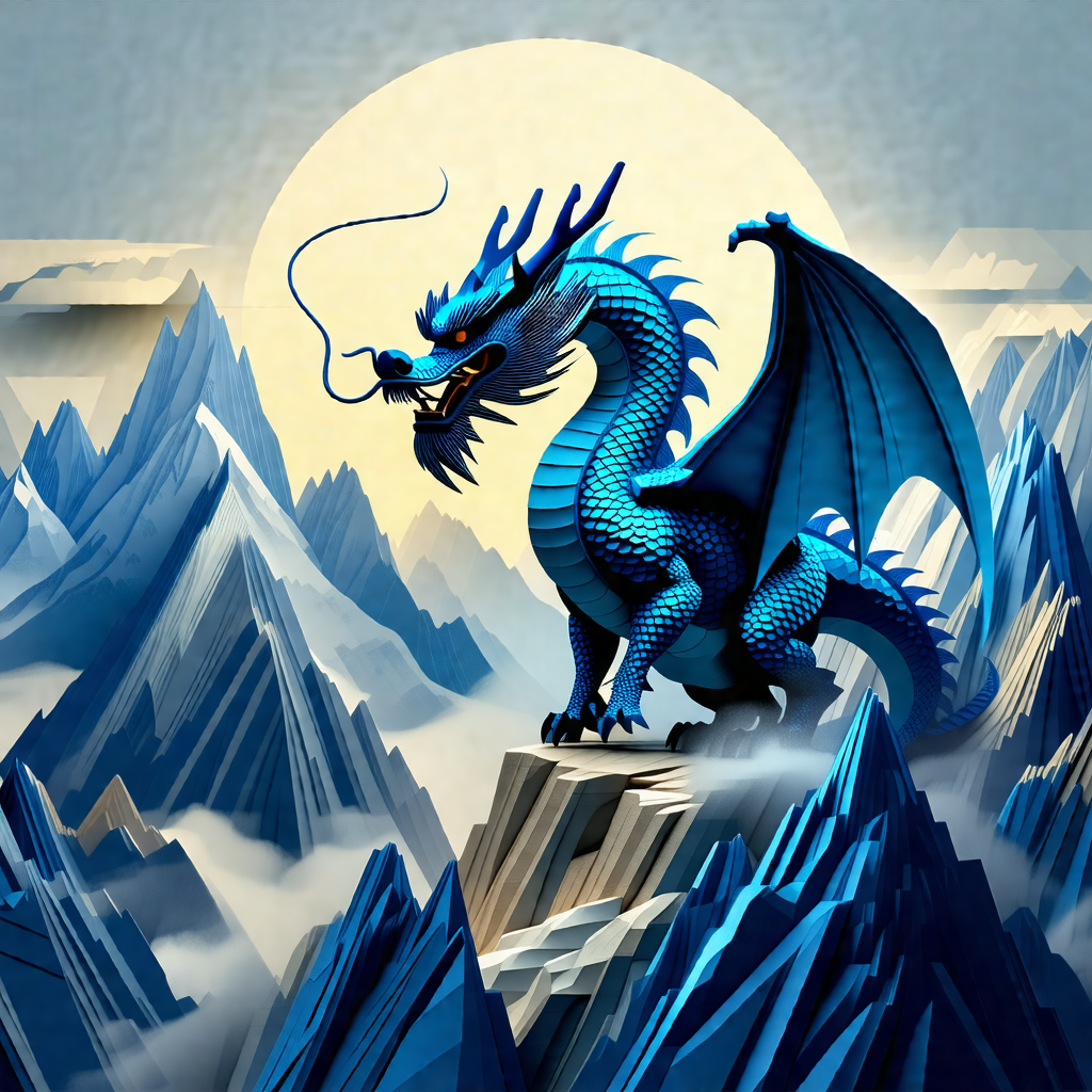 Dragon with a long neck and a fiery red tongue, standing ...