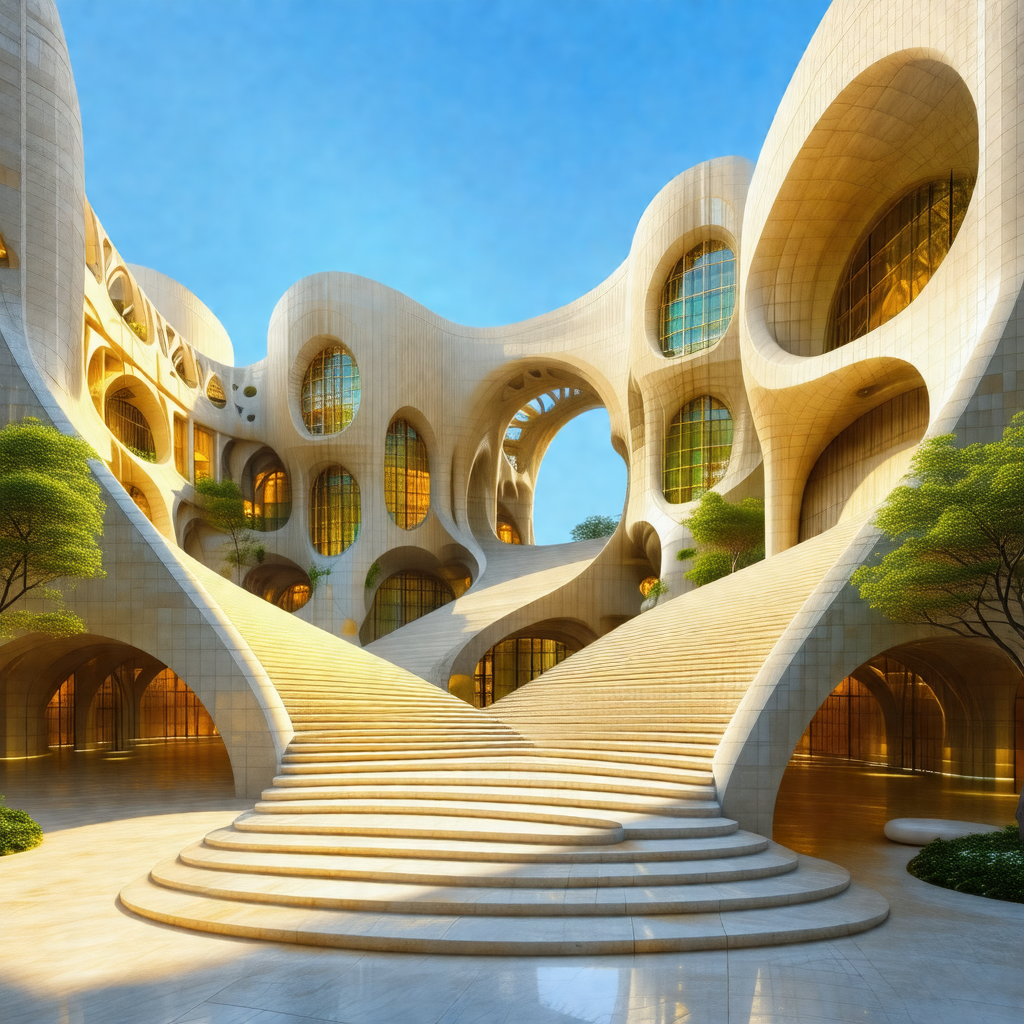 Large, modern building with a unique design