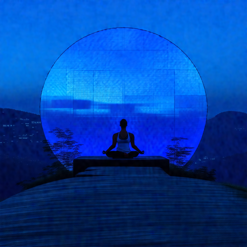 Woman sitting in a lotus position on a stone platform