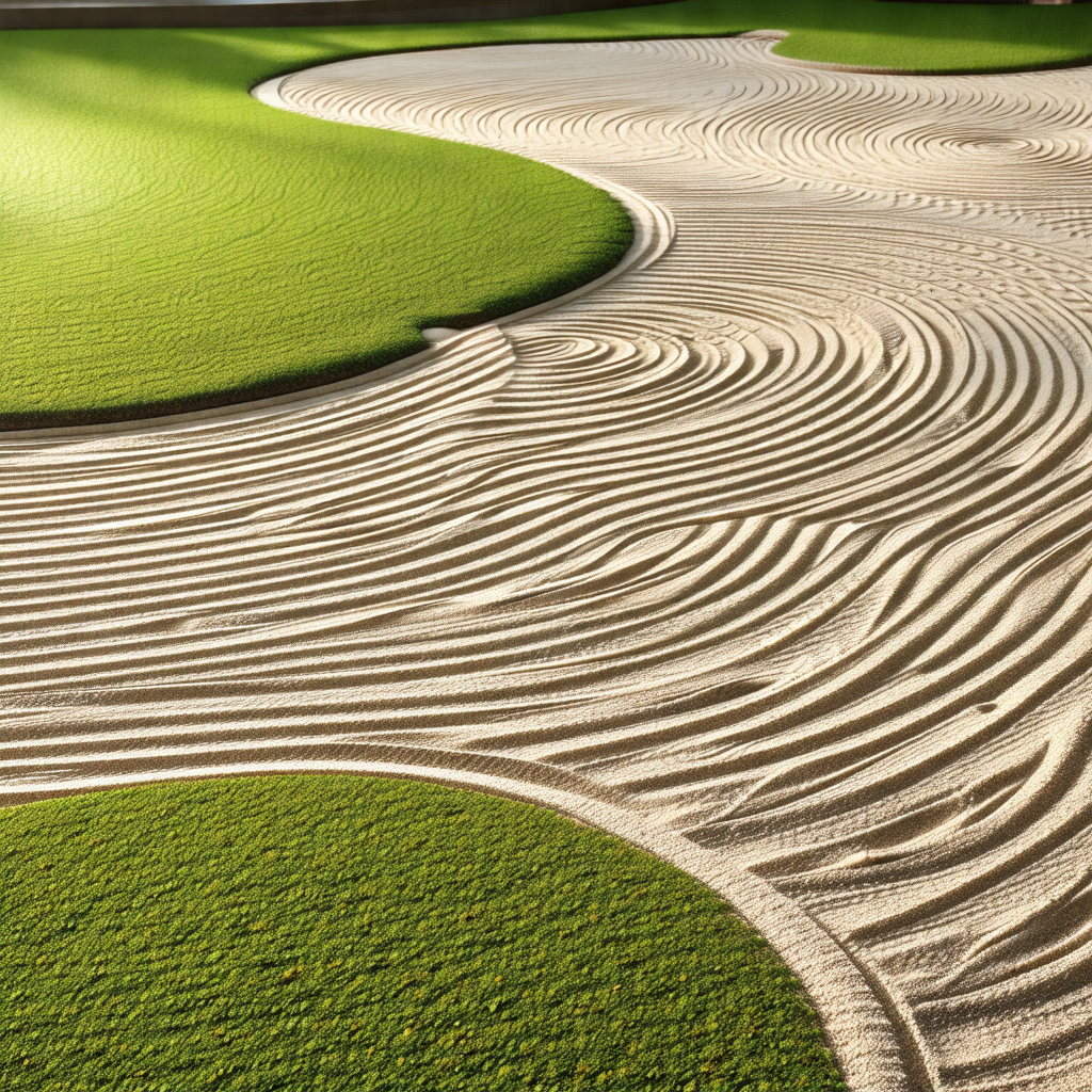 Sandy golf course with a large green field