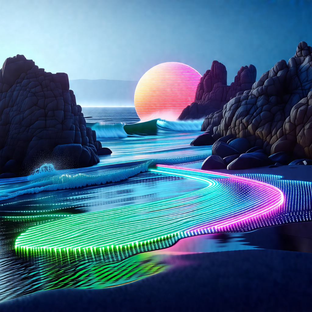 Digital painting of a beach scene with a large, colorful ...