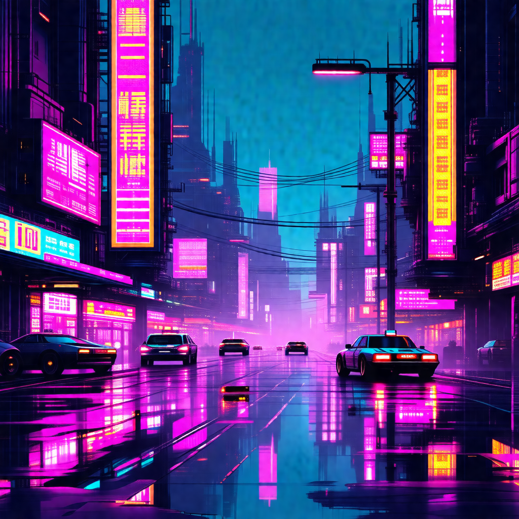 Busy city street at night, with a line of cars driving do...