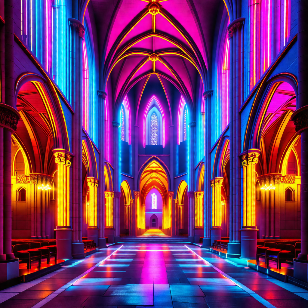 Colorful, computer-generated (cgi) depiction of a cathedr...