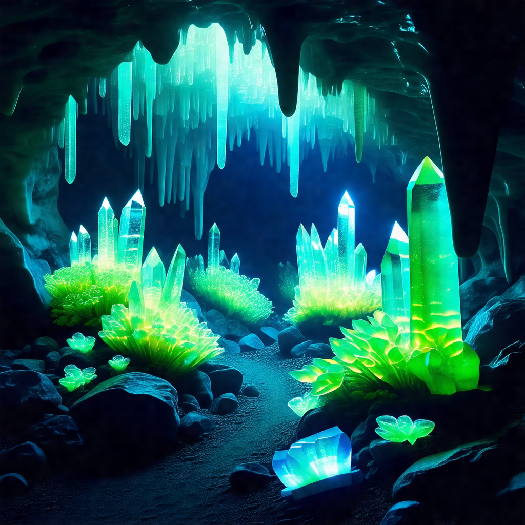 Cave with a blue light illuminating the area