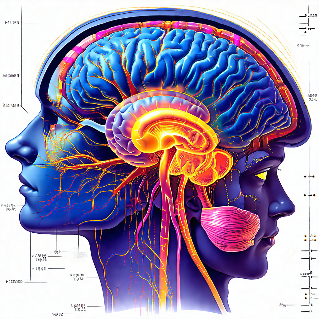 Detailed illustration of a human brain, showing the vario...