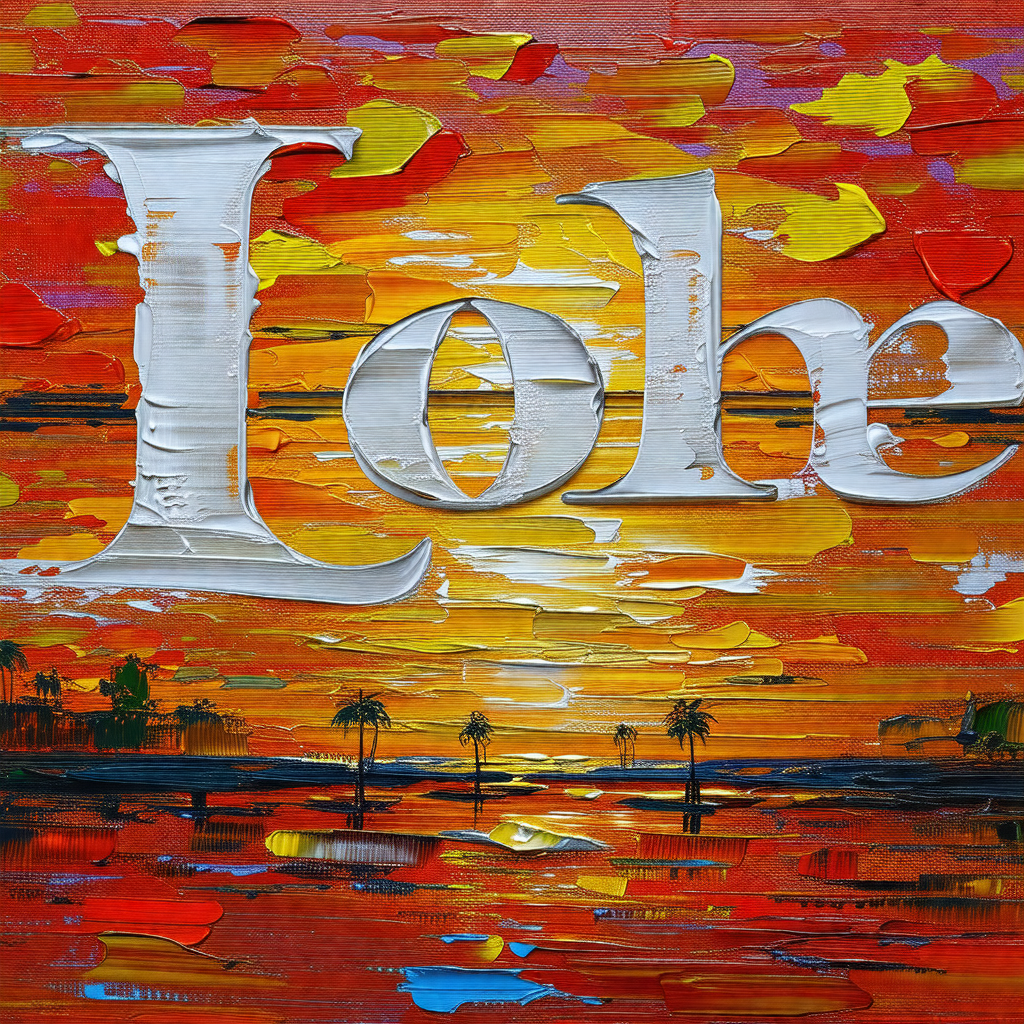 Painting of a sunset with a beach scene in the foreground