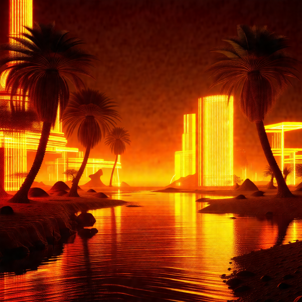 Beautiful sunset over a city, with a large body of water ...