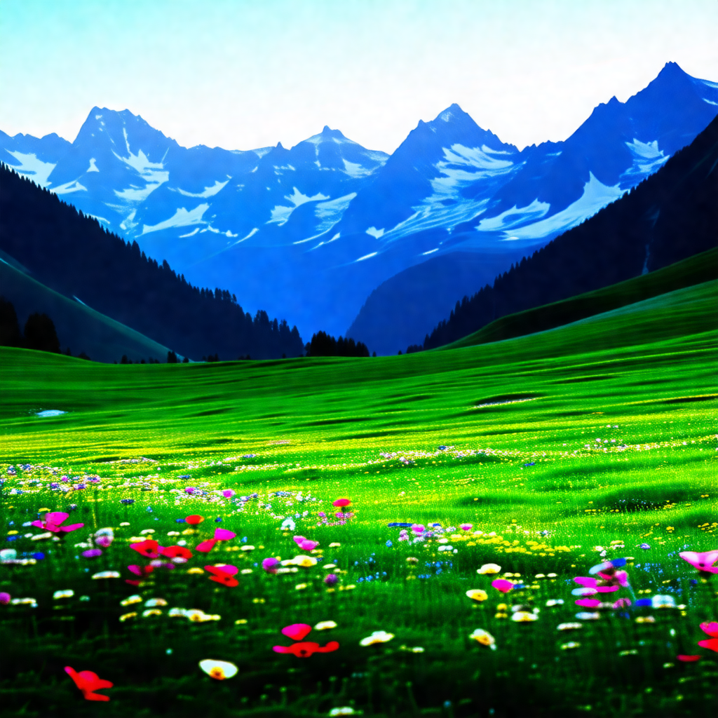 Lush green field with a beautiful mountain range in the b...