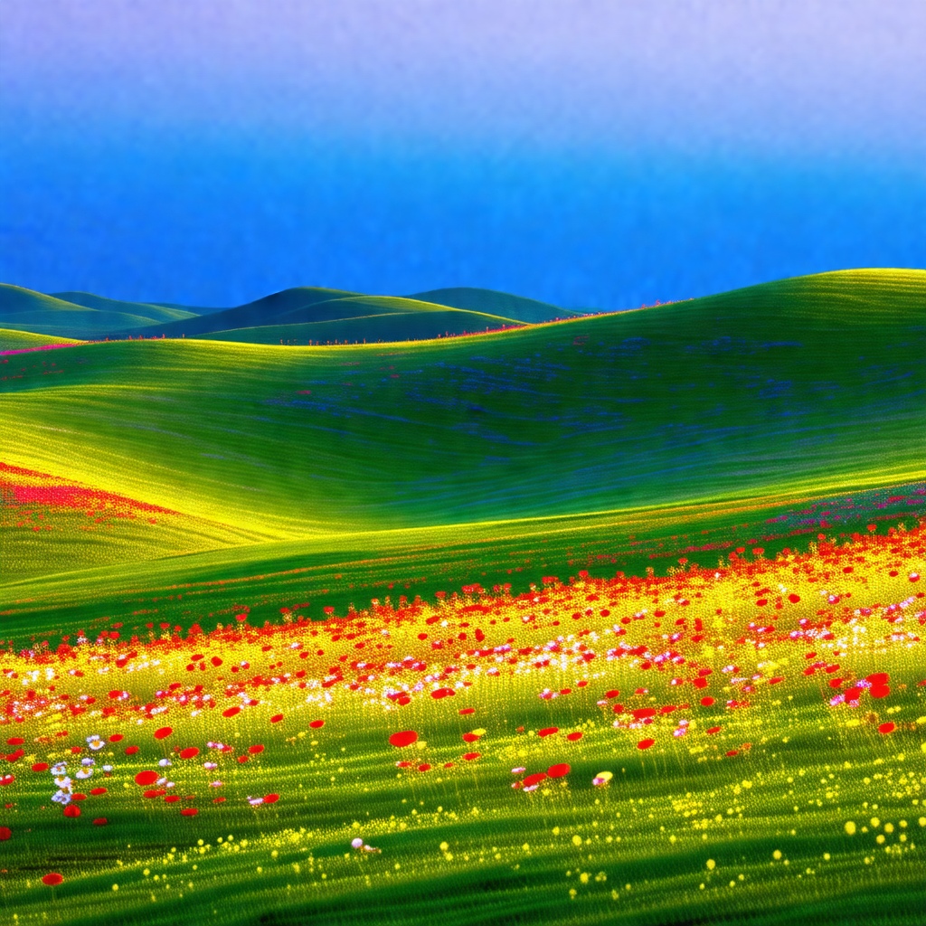 Painting of a beautiful landscape featuring a lush green ...