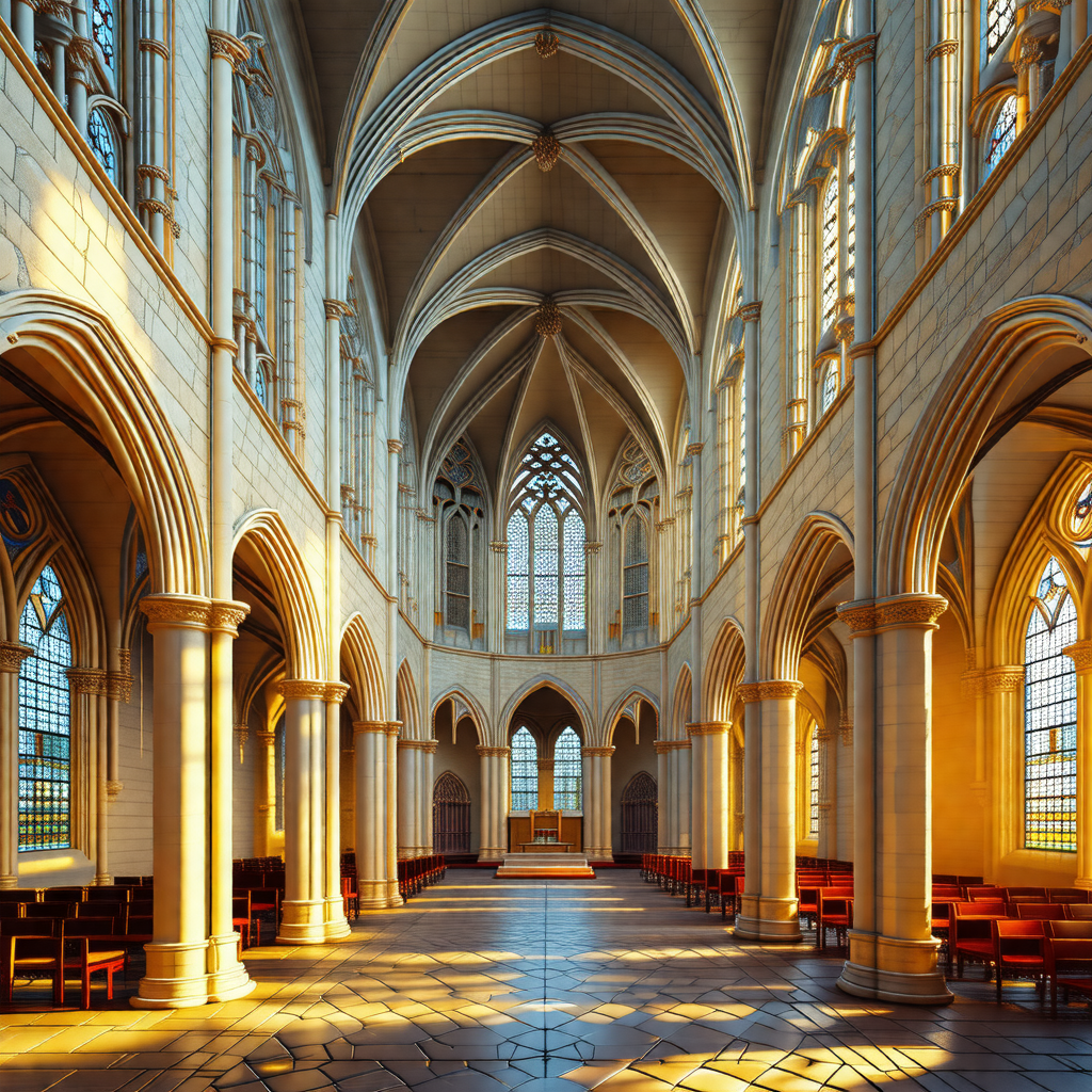 Large, ornate cathedral with a high vaulted ceiling