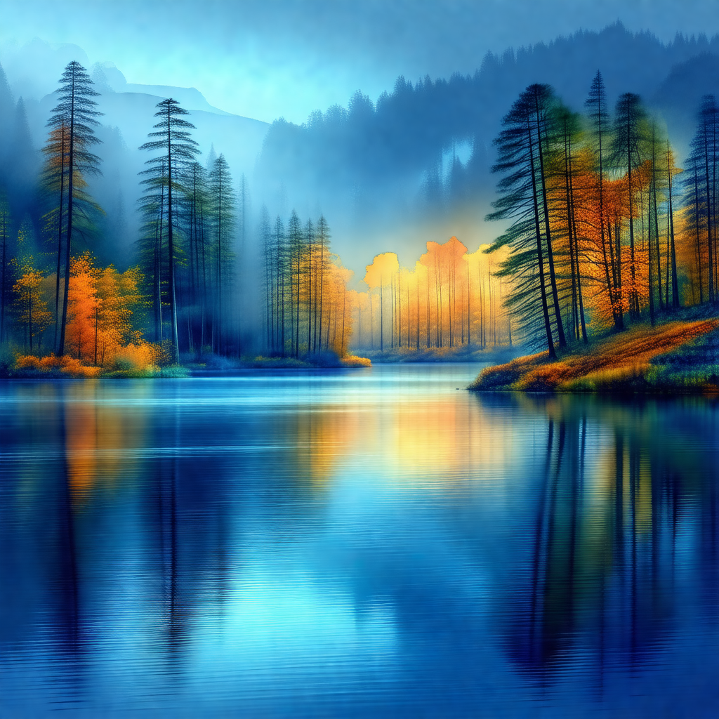 Serene scene of a lake surrounded by trees