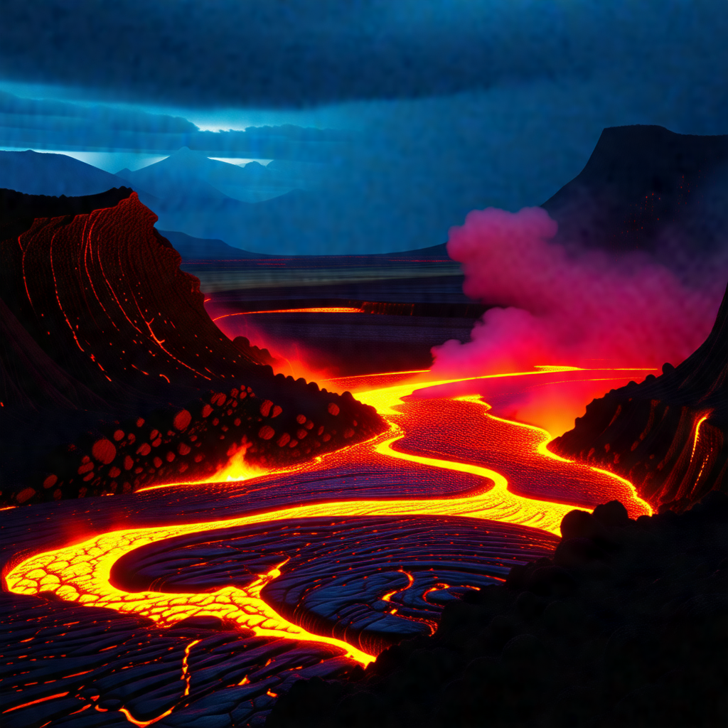 Breathtaking view of a lava flow, with the lava flowing d...