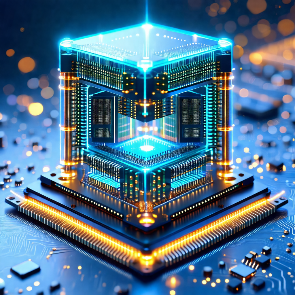 Blue and yellow computer circuit board with a large blue ...