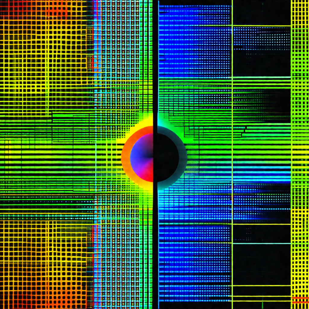 Colorful, abstract art piece featuring a large, brightly ...