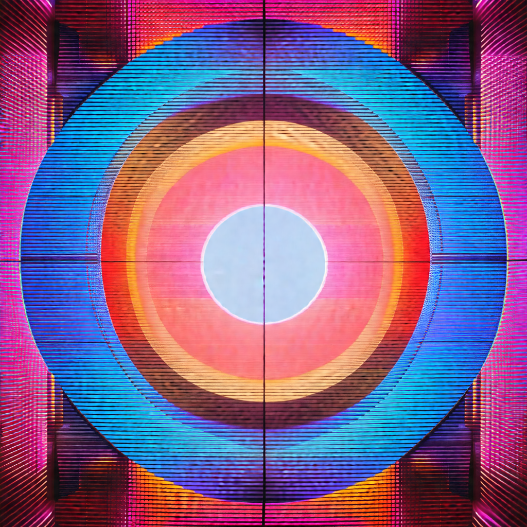 Large, colorful circle with a blue center