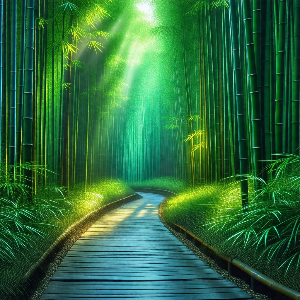 Serene forest scene with a pathway leading through the woods