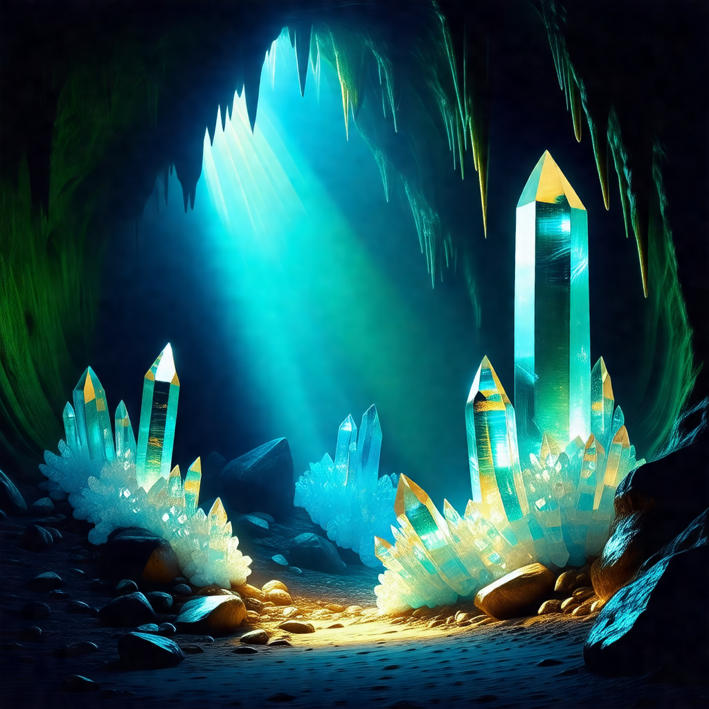 Cave with a blue light illuminating the area