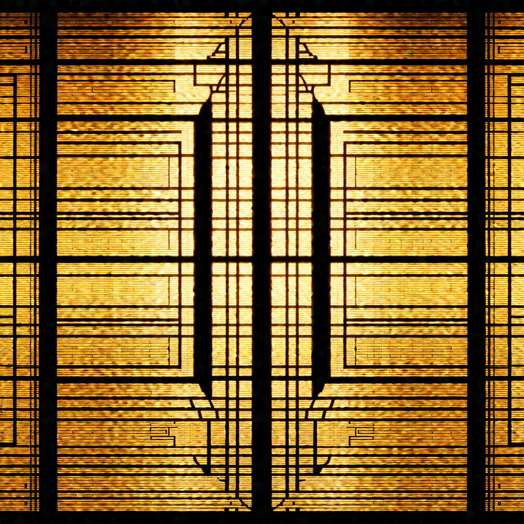 Pair of golden doors with intricate designs on them