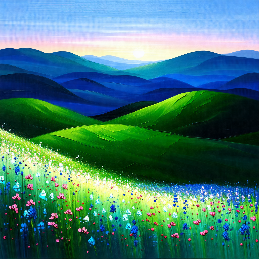 Painting of a beautiful mountain landscape with a lush gr...